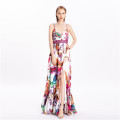 Hot Sale Women Printed Dress Beach V Neck Split Long Dresses